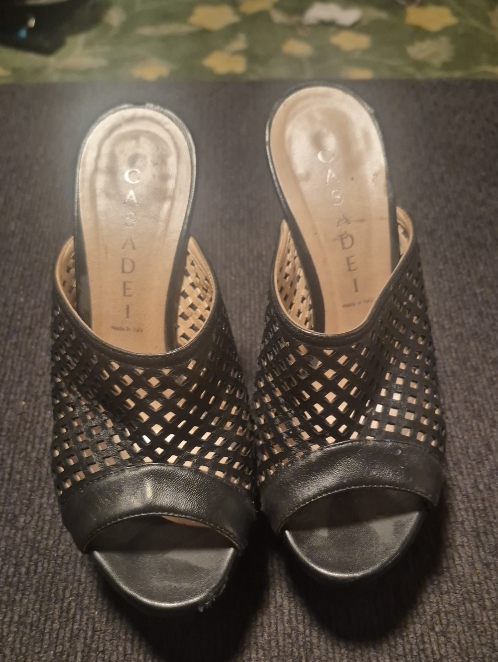 Casadei Black Perforated Leather Open-Toe Slides